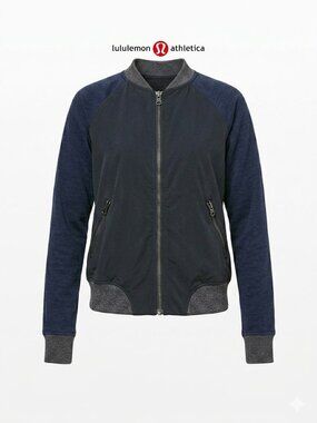LULULEMON - Black and Navy Bomber Jacket - Lightweight Zip Front - SZ 10